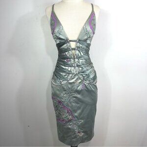Mandalay Vintage Y2K Body Con Plunging Neckline Sea foam Green Cocktail Dress 2